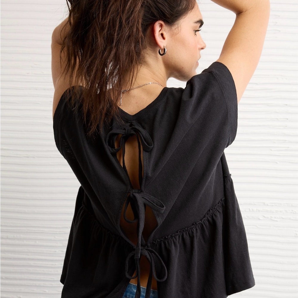 American Eagle Black Tie-Back Top